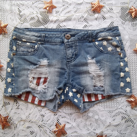 Xhilaration Pants - Xhilaration American Flag Distressed Jean Shorts